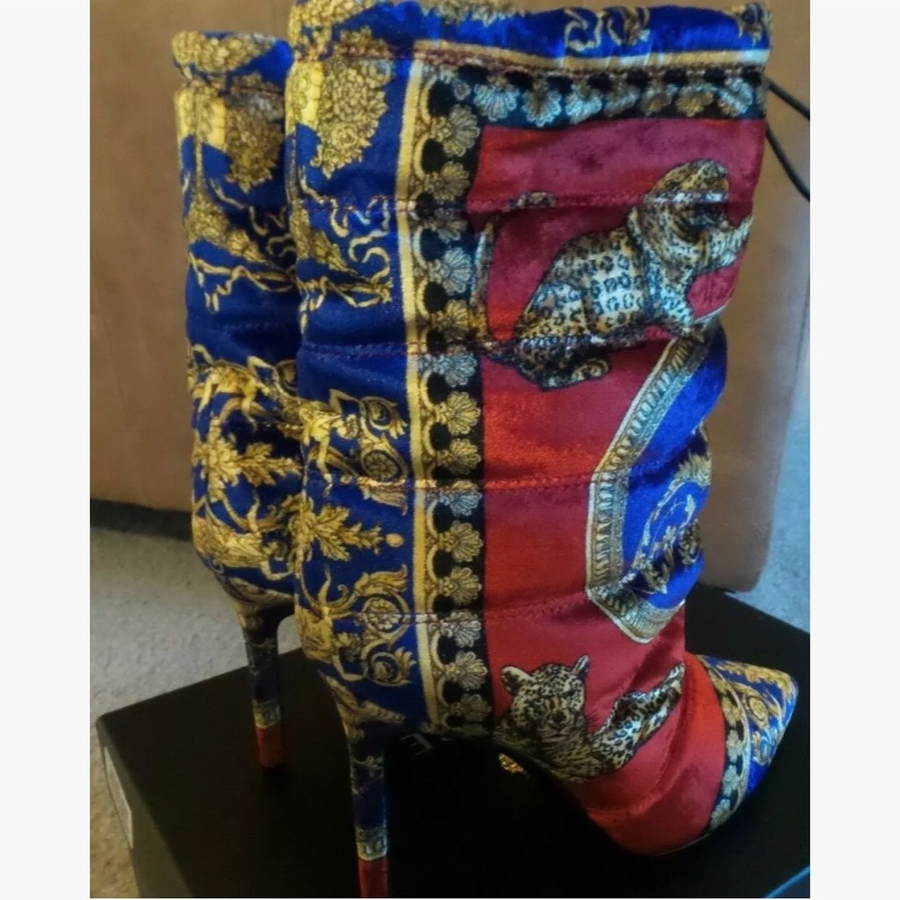 Versace Velvet boots with Medusa toggle size 10